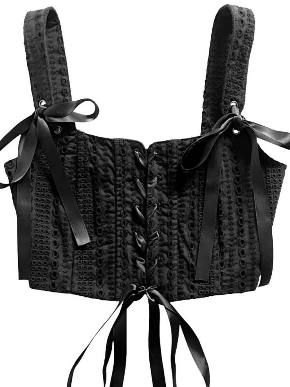 FOXBLOOD Corset Yvonne Black  Top – Broderie Anglaise, Ribbon Lace, 3XL
